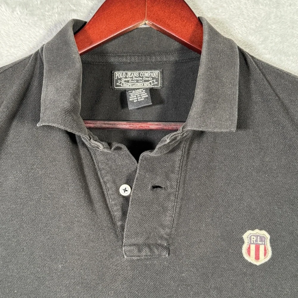 Polo Jeans Company Ralph Lauren‎ Polo Shirt Mens L Black 67 Shield Crest Vintage